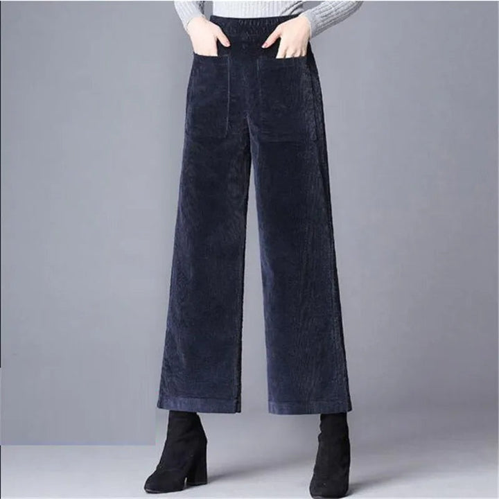 High-waist ribfluwelen damesbroek met wijde pijpen – Corduroy Couture