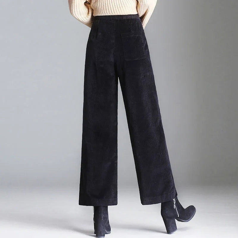 High-waist ribfluwelen damesbroek met wijde pijpen – Corduroy Couture