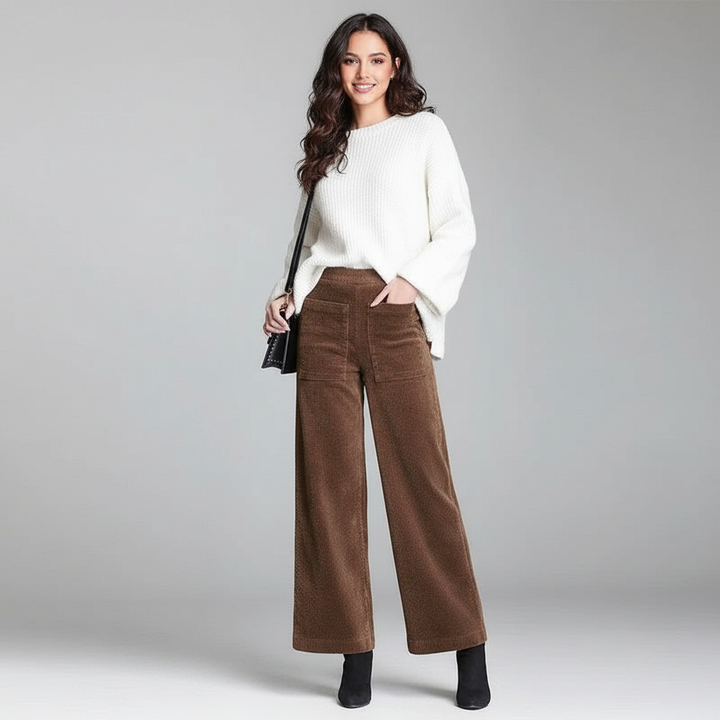High-waist ribfluwelen damesbroek met wijde pijpen – Corduroy Couture