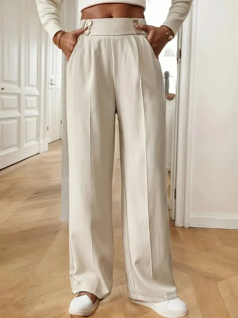High waist pantalon dames met knoopdetails – Margaux