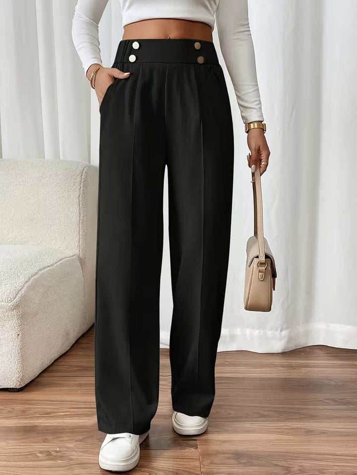 High waist pantalon dames met knoopdetails – Margaux