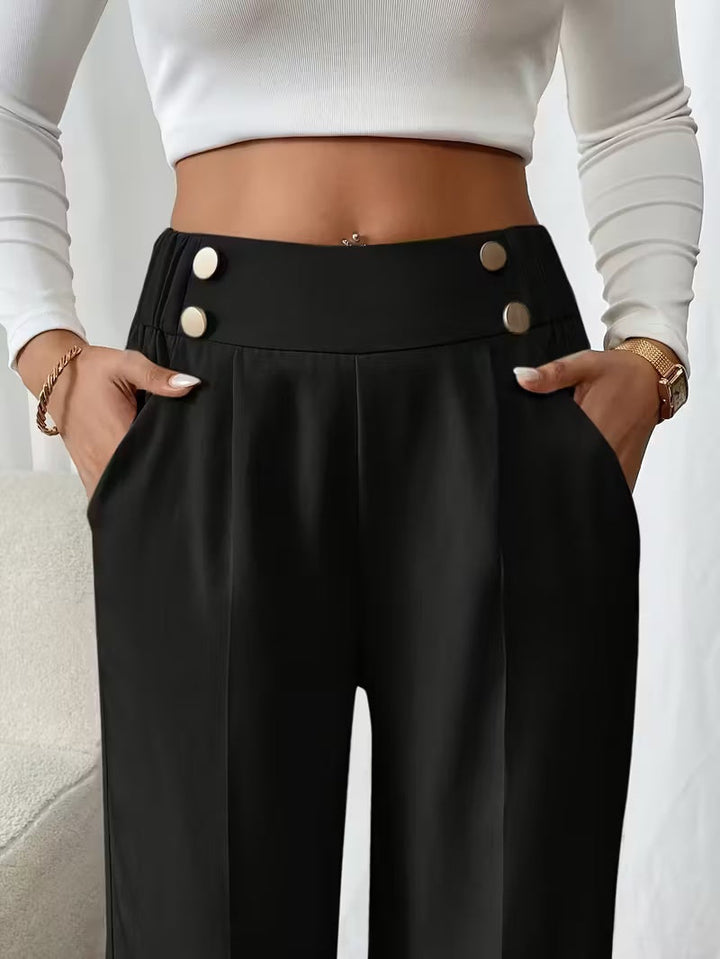 High waist pantalon dames met knoopdetails – Margaux