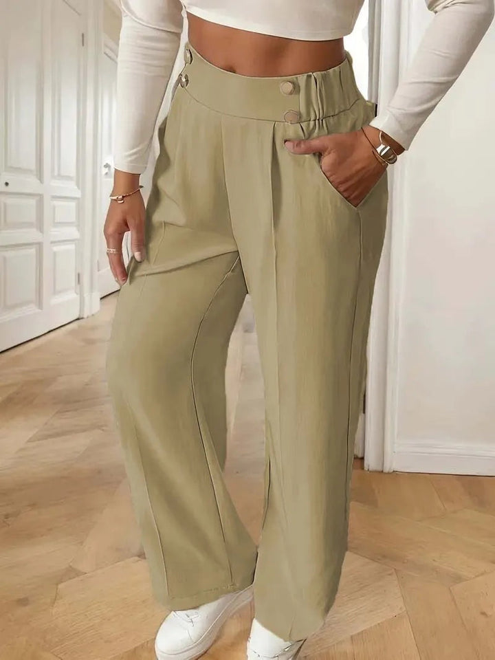 High waist pantalon dames met knoopdetails – Margaux