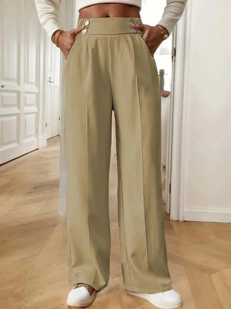 High waist pantalon dames met knoopdetails – Margaux