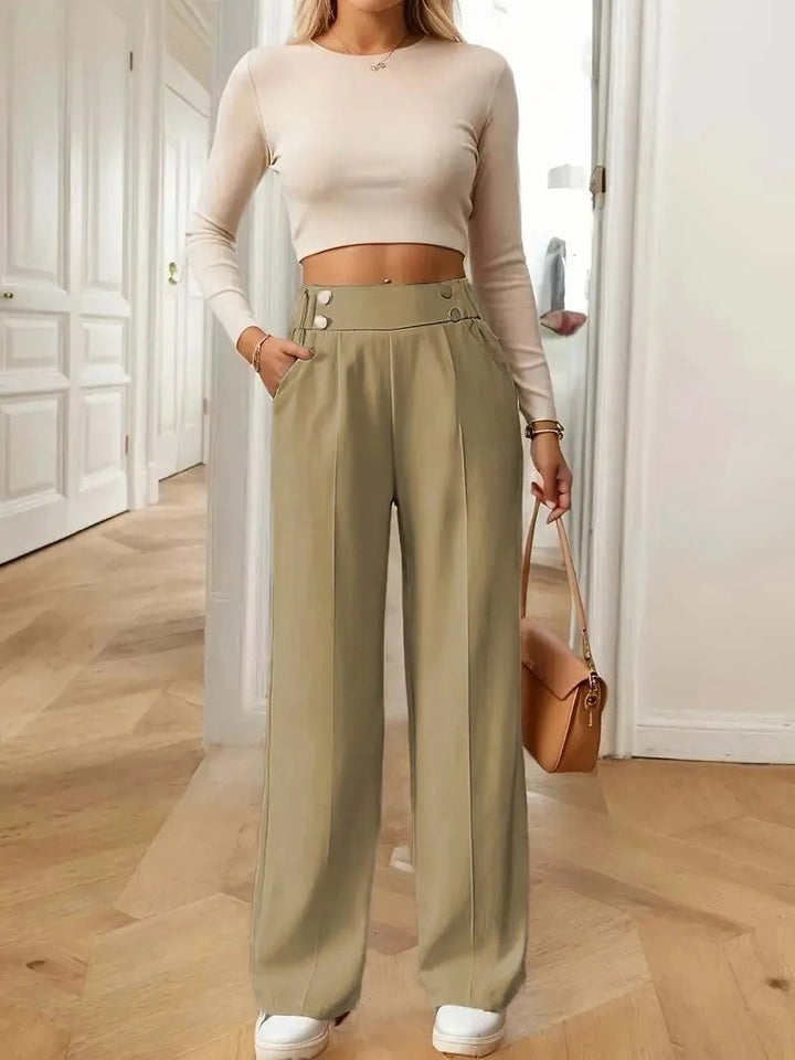 High waist pantalon dames met knoopdetails – Margaux