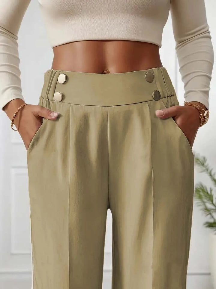 High waist pantalon dames met knoopdetails – Margaux
