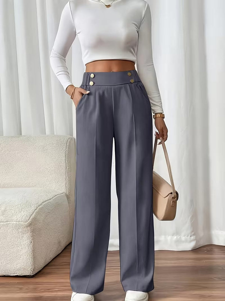 High waist pantalon dames met knoopdetails – Margaux