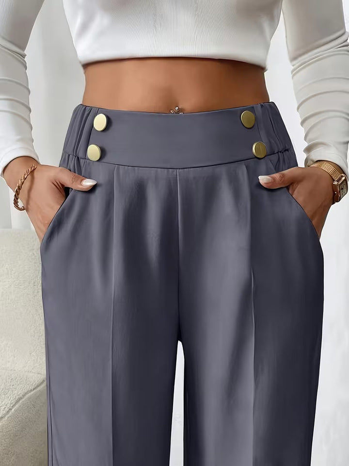 High waist pantalon dames met knoopdetails – Margaux