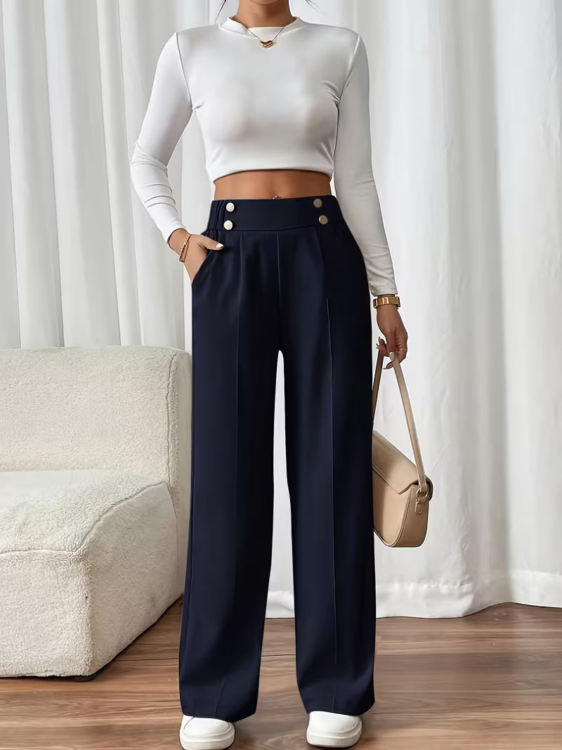 High waist pantalon dames met knoopdetails – Margaux