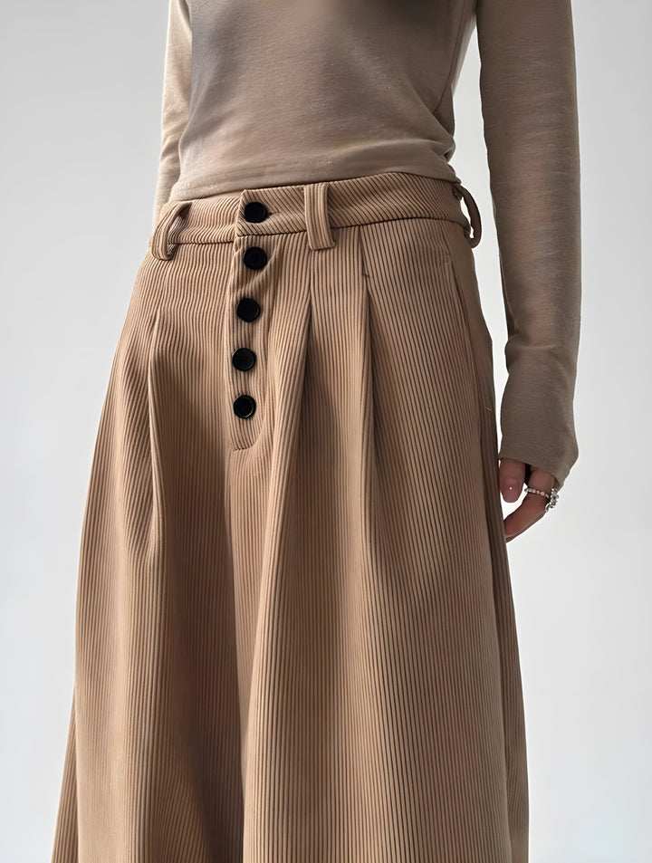 Hoge taille corduroy palazzo broek met knopen – Aurianne