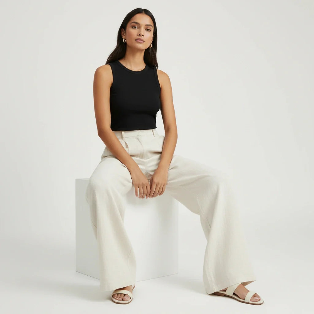 Hoge taille dames broek met wijde pijpen – Valérie