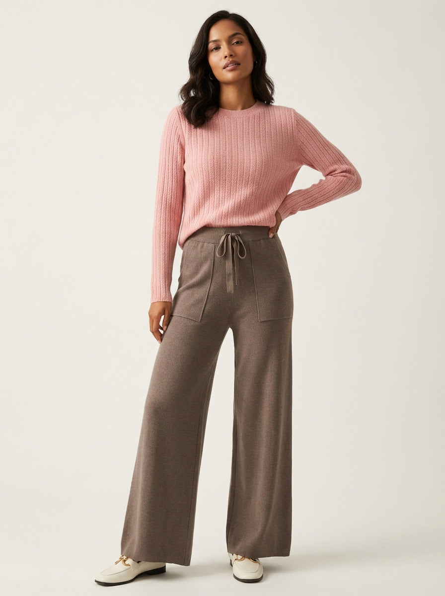 Hoge taille gebreide broek met wijde pijp – Eléonore
