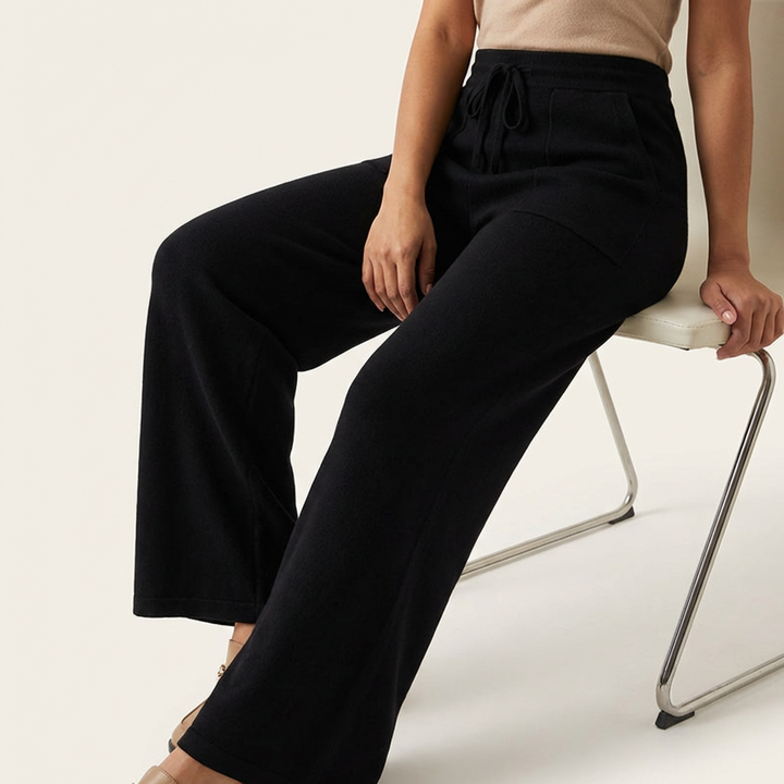 Hoge taille gebreide broek met wijde pijp – Eléonore