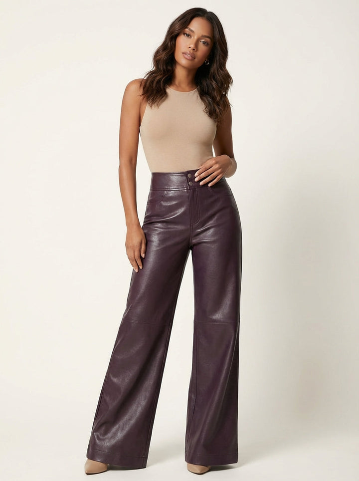Hoge taille leren flared broek – Celestine