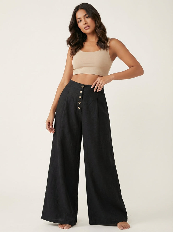 Hoge taille palazzo broek met knoopsluiting – Solène