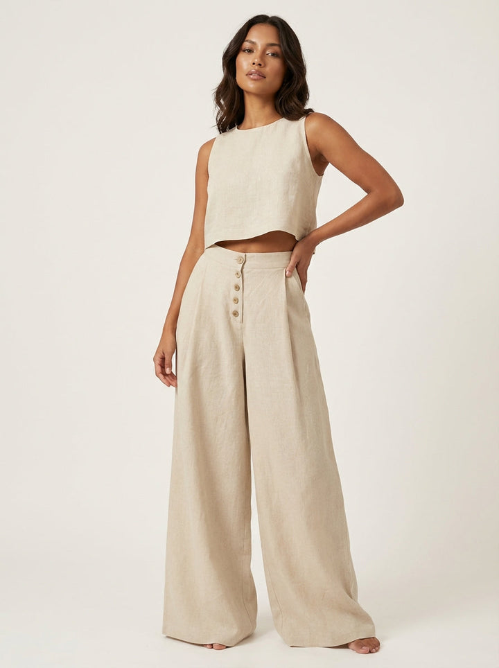 Hoge taille palazzo broek met knoopsluiting – Solène