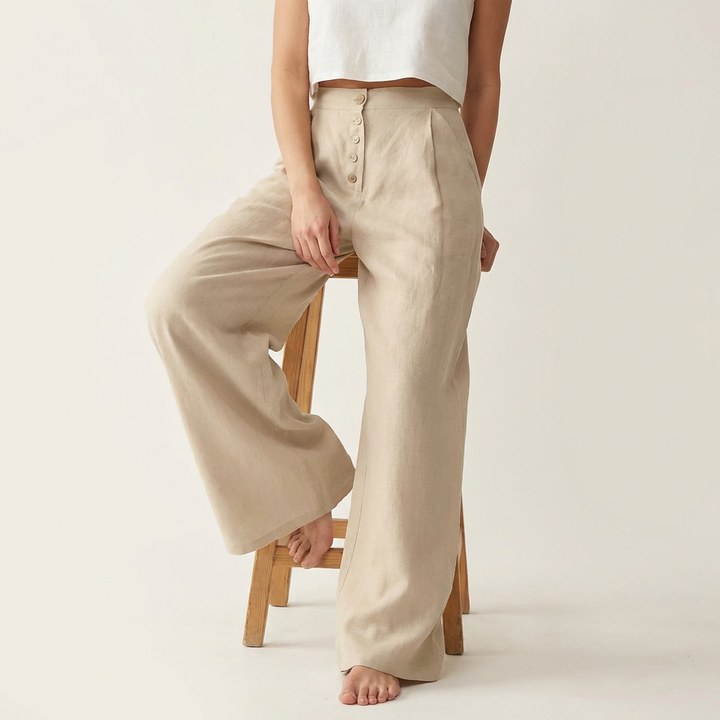 Hoge taille palazzo broek met knoopsluiting – Solène