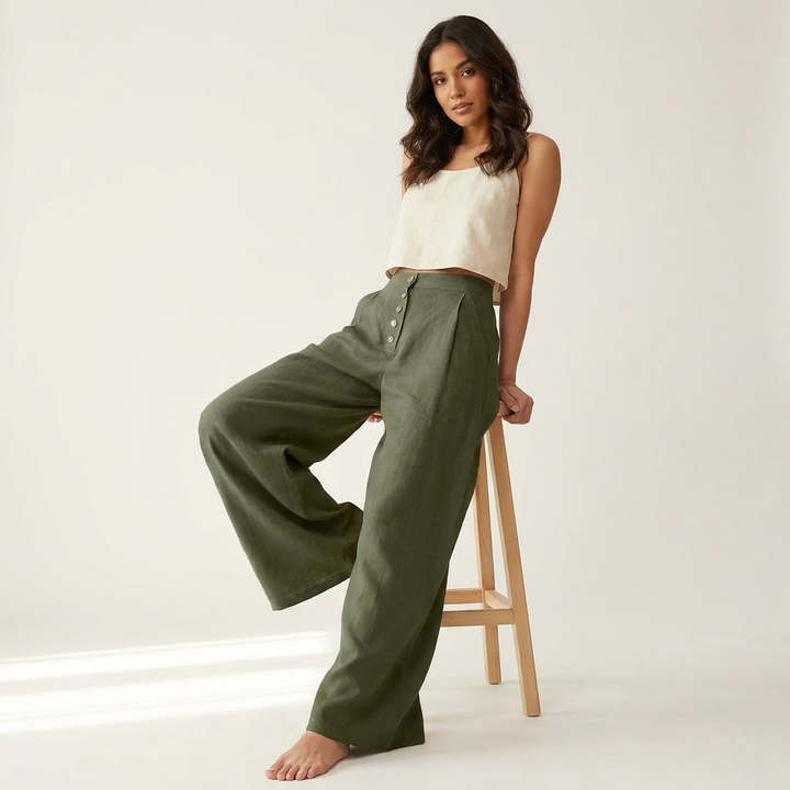 Hoge taille palazzo broek met knoopsluiting – Solène