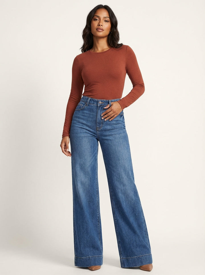 Hoge taille wide leg jeans met flared pijp – Maëlys