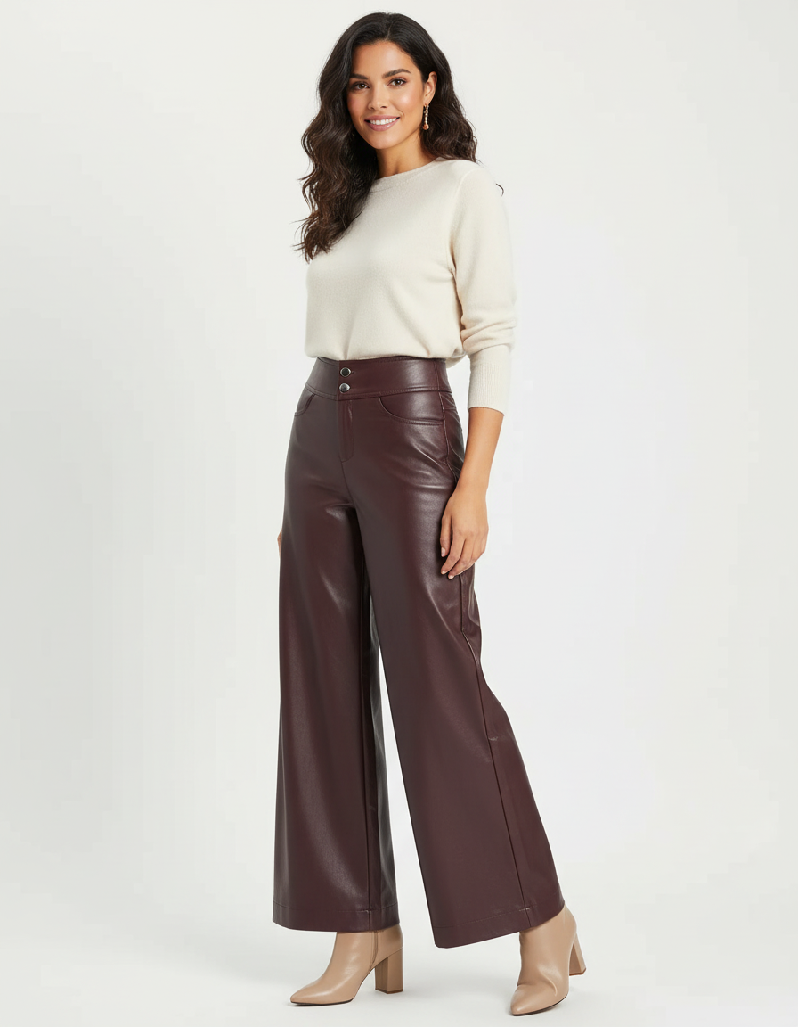 Hoog getailleerde vegan leren broek – Elena