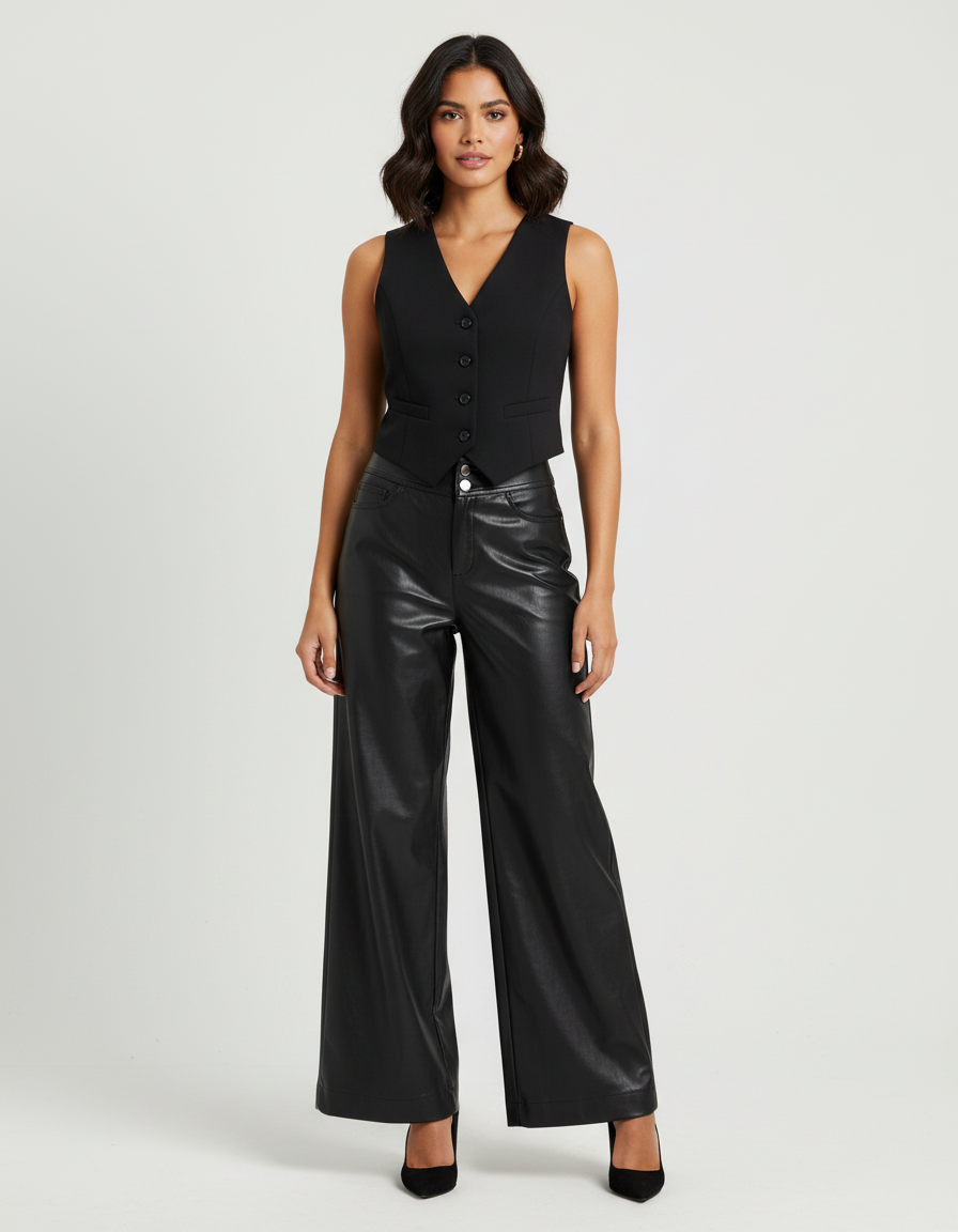 Hoog getailleerde vegan leren broek – Elena
