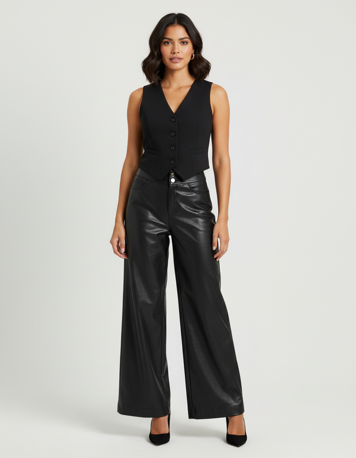 Hoog getailleerde vegan leren broek – Elena
