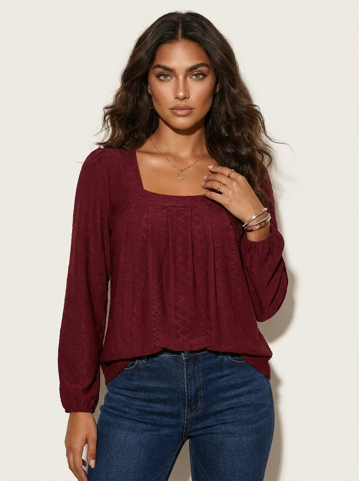 Jacquard blouse met vierkante hals - Nicole