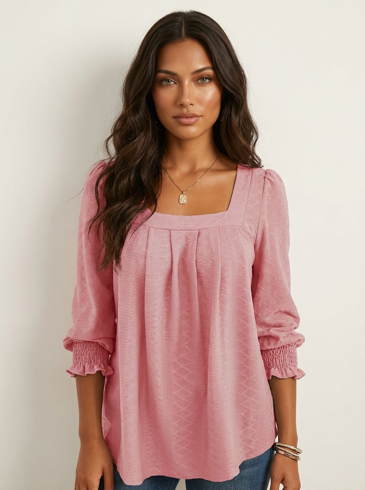 Jacquard blouse met vierkante hals - Nicole