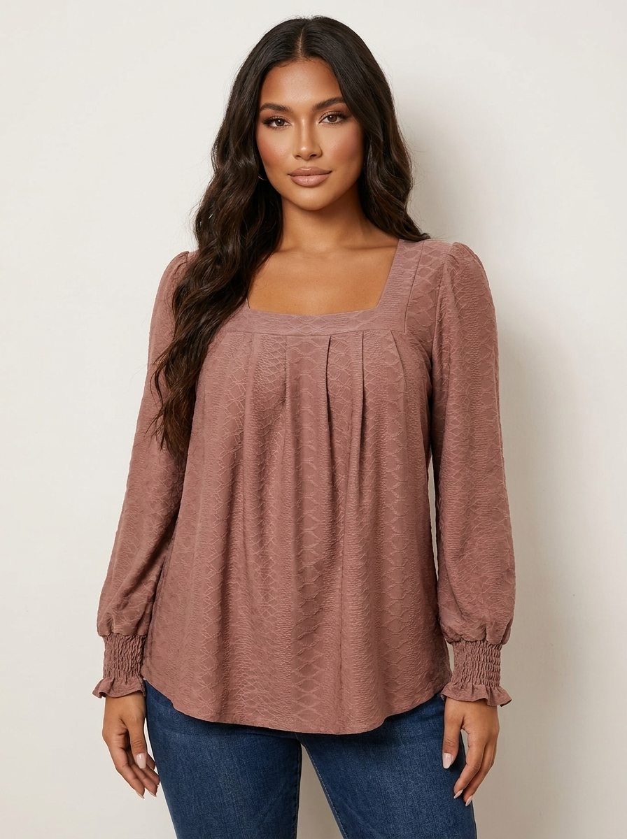 Jacquard blouse met vierkante hals - Nicole