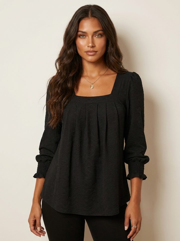 Jacquard blouse met vierkante hals - Nicole