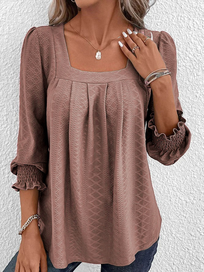 Jacquard blouse met vierkante hals - Nicole