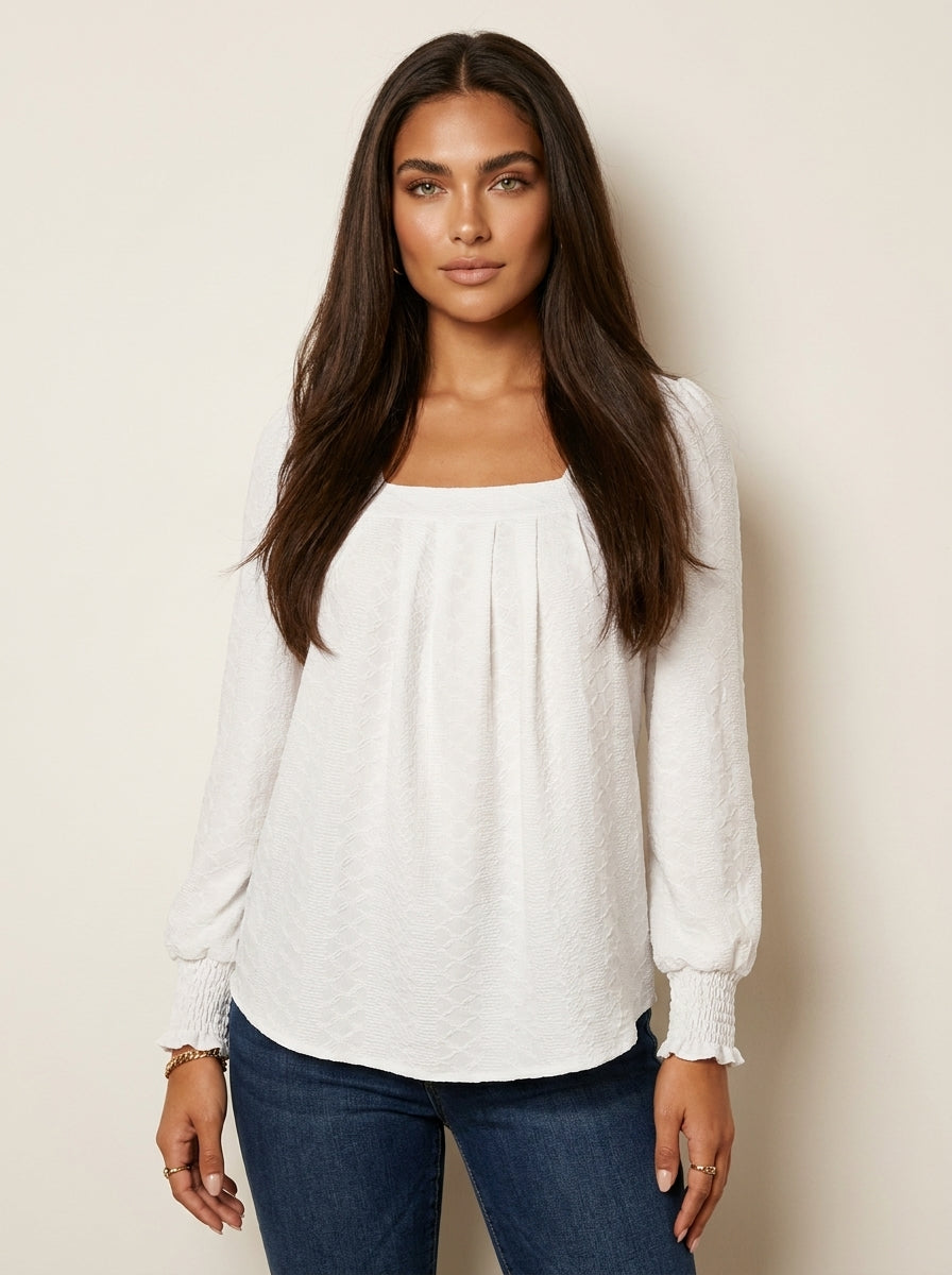 Jacquard blouse met vierkante hals - Nicole