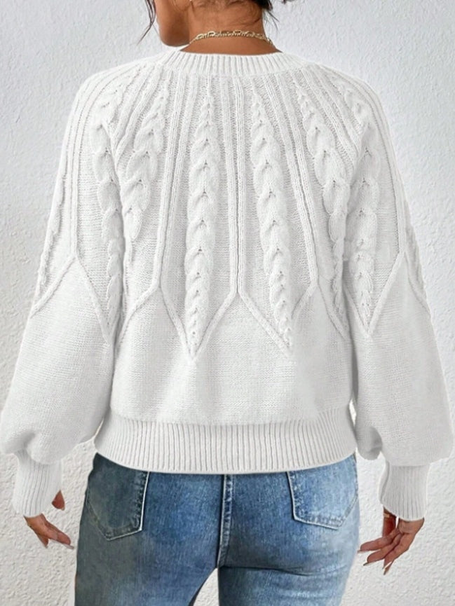 Kabelgebreide dames trui met volume mouwen – Merel
