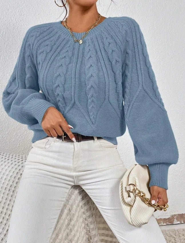 Kabelgebreide dames trui met volume mouwen – Merel