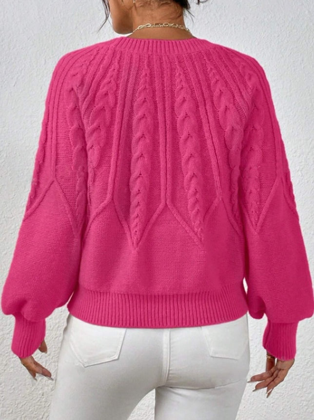 Kabelgebreide dames trui met volume mouwen – Merel