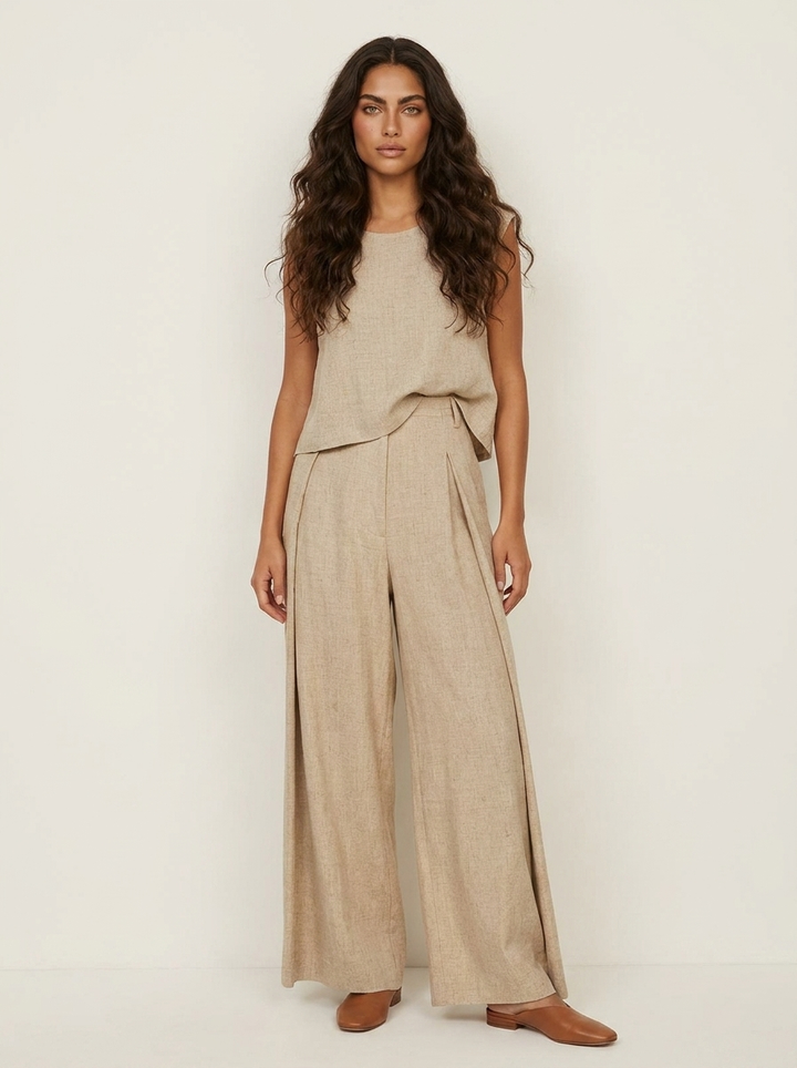 Linnen dames set met wijde broek - Elise