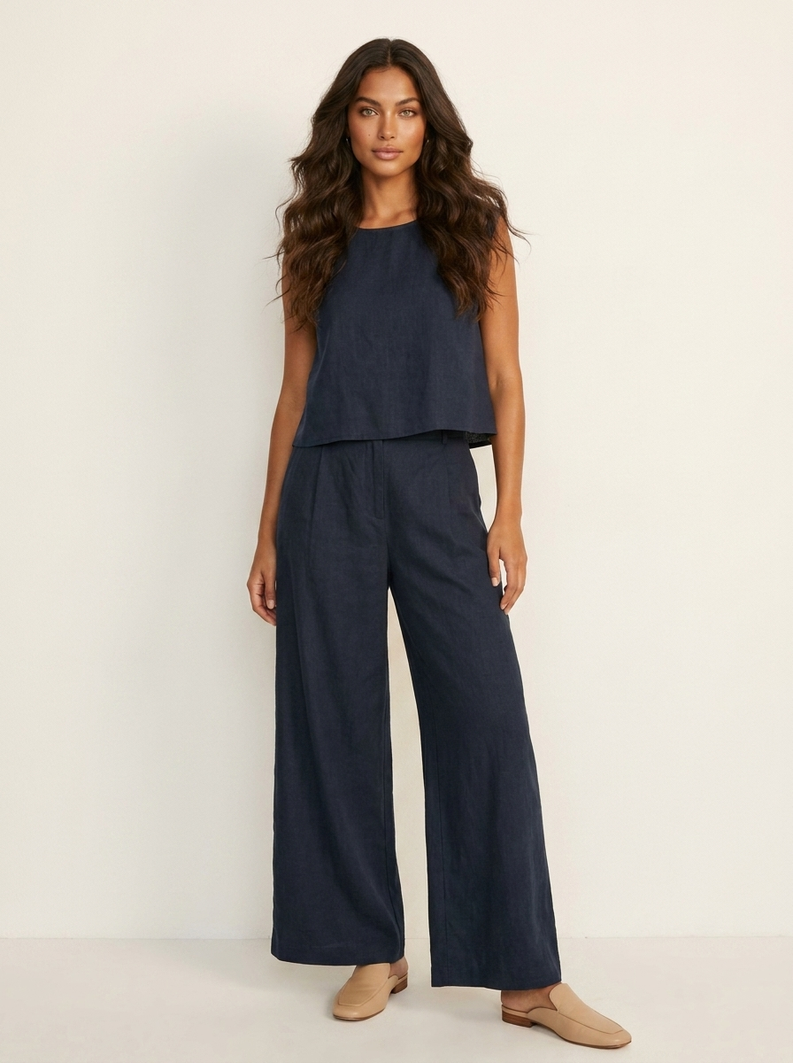 Linnen dames set met wijde broek - Elise