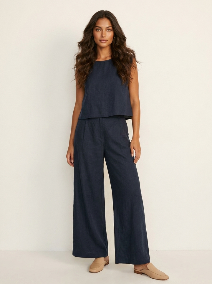 Linnen dames set met wijde broek - Elise
