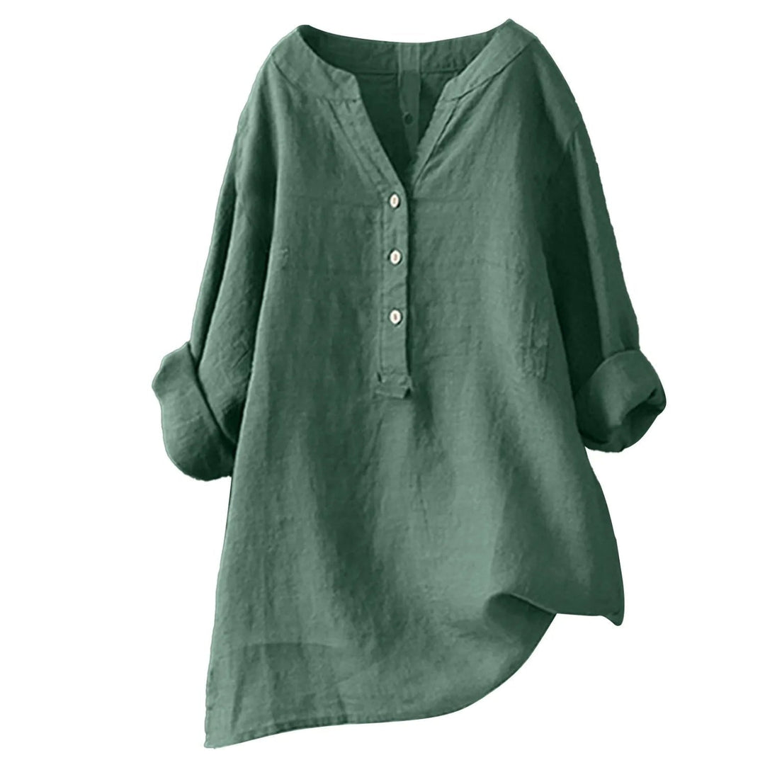 Linnen blouse met V-hals en knoopsluiting – Marisol