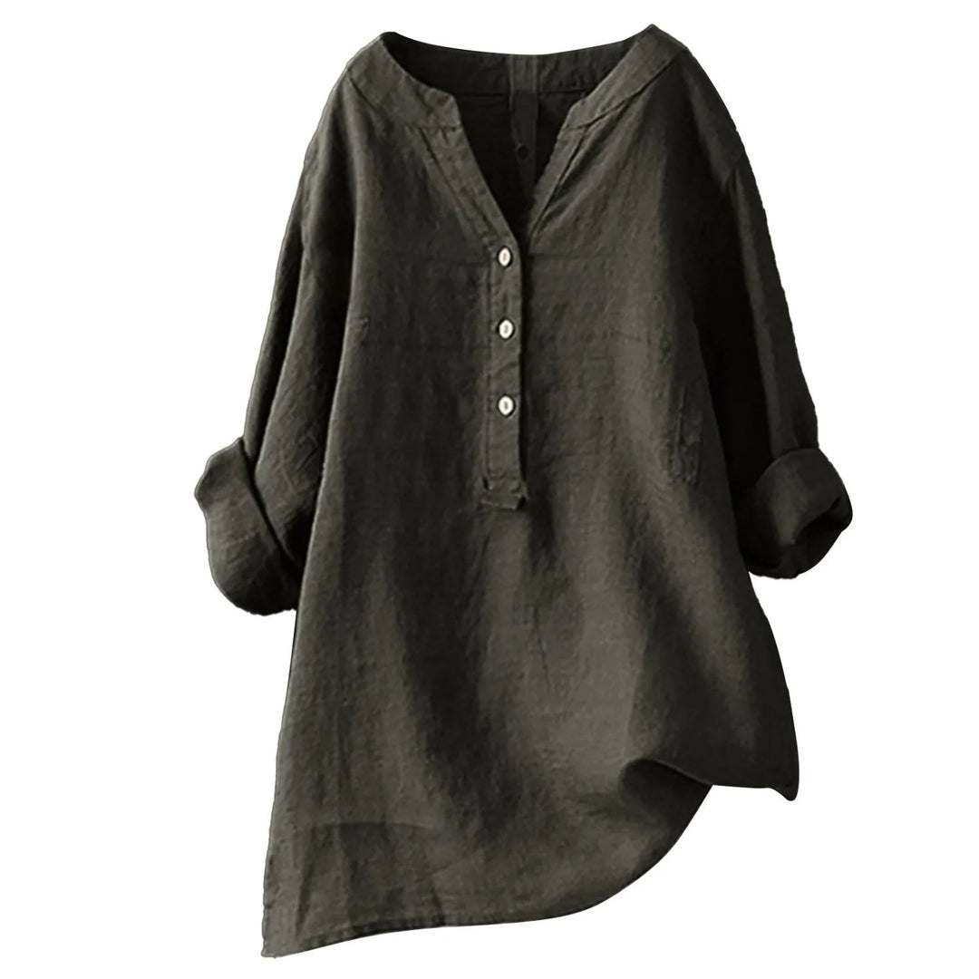 Linnen blouse met V-hals en knoopsluiting – Marisol