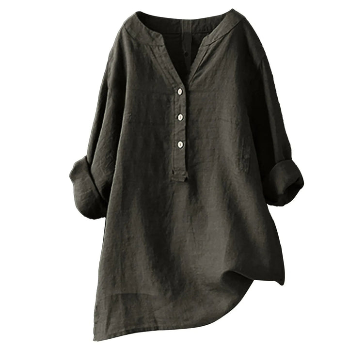 Linnen blouse met V-hals en knoopsluiting – Marisol