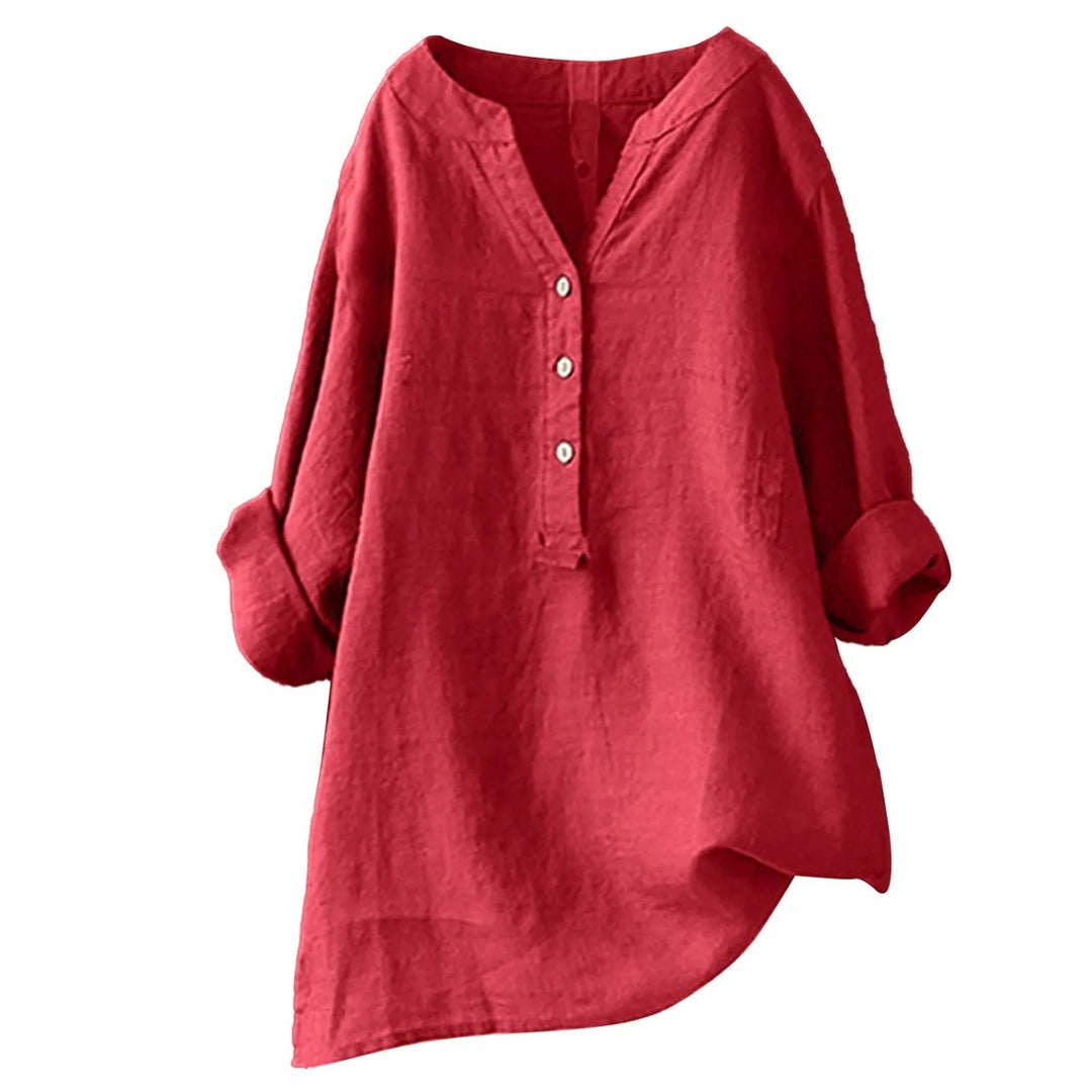 Linnen blouse met V-hals en knoopsluiting – Marisol