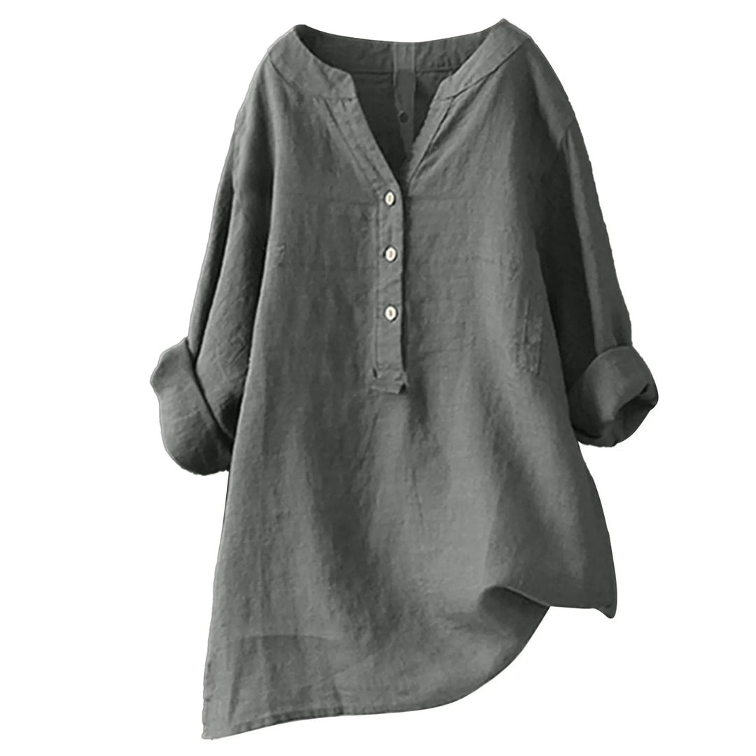 Linnen blouse met V-hals en knoopsluiting – Marisol