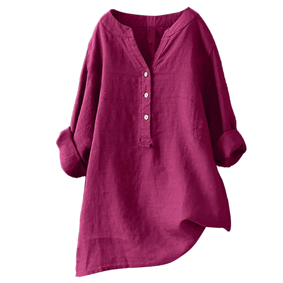 Linnen blouse met V-hals en knoopsluiting – Marisol