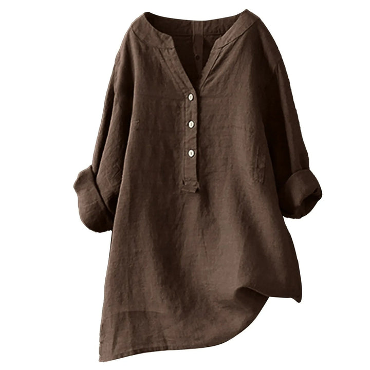 Linnen blouse met V-hals en knoopsluiting – Marisol