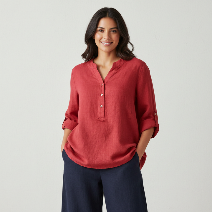 Linnen blouse met V-hals en knoopsluiting – Marisol