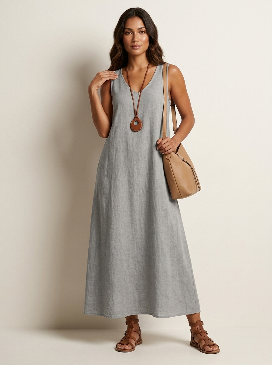 Linnenlook maxi damesjurk - Ava
