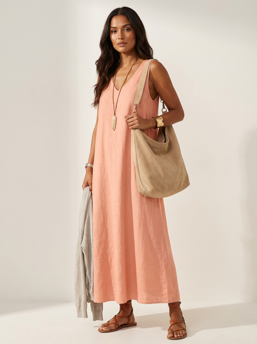 Linnenlook maxi damesjurk - Ava