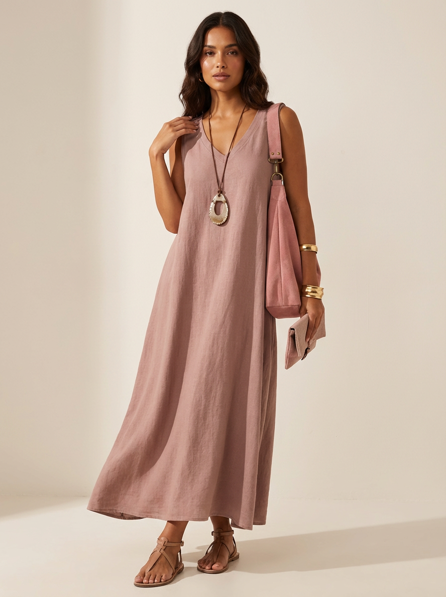 Linnenlook maxi damesjurk - Ava
