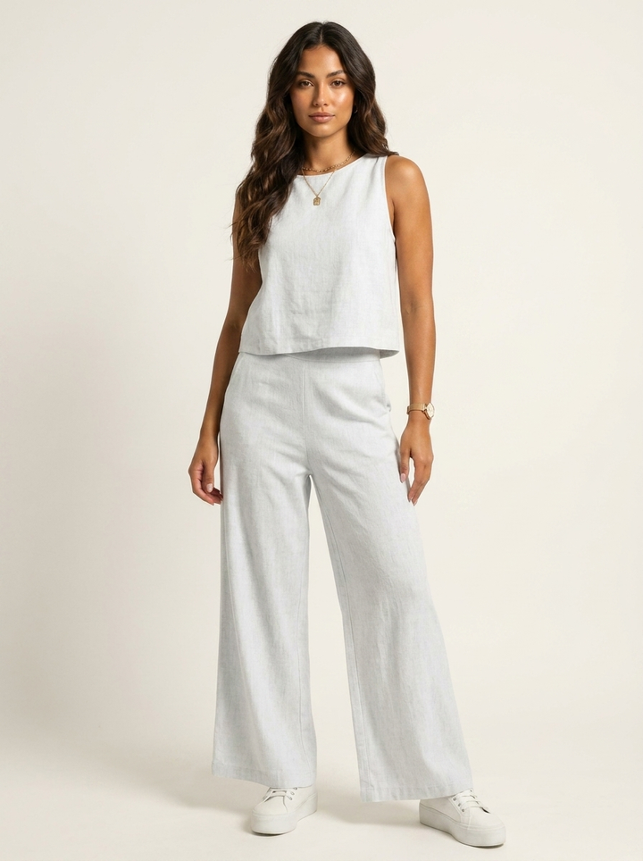 Linnenlook tweedelige set met wijde broek - Elise